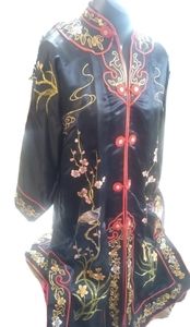 Vintage Chinese Silk Robe Cherry blossom and Bird embroidery